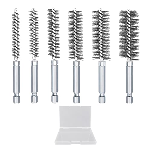 6 cepillos de alambre de acero inoxidable y 1 caja de almacenamiento transparente, juego de cepillos de alambre, herramientas de limpieza, cepillo para eliminar óxido de acero inoxidable