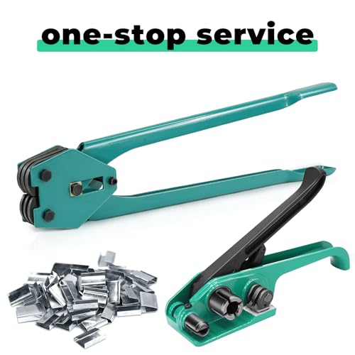 Image of Strapping Sealer /Crimper for 1 /2 inch-3 /4 inch Polypropylene (PP) Polyester Strapping Band Manual Banding Tool with 20.8 inch Extended Handle (Green)