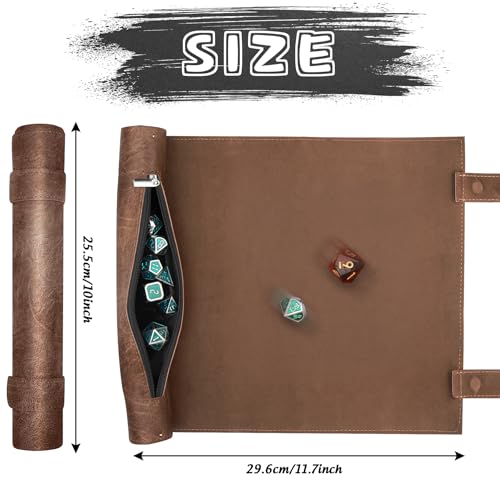 SIQUK 2 Stücke Würfelmatte im Schriftrollen Stil Würfelmatte Rollentablett Würfelschale zum Rollen Würfeltablett & Würfelsack mit Würfel Aufbewahrung Würfelteller für DND RPG (Grün, Kamel)