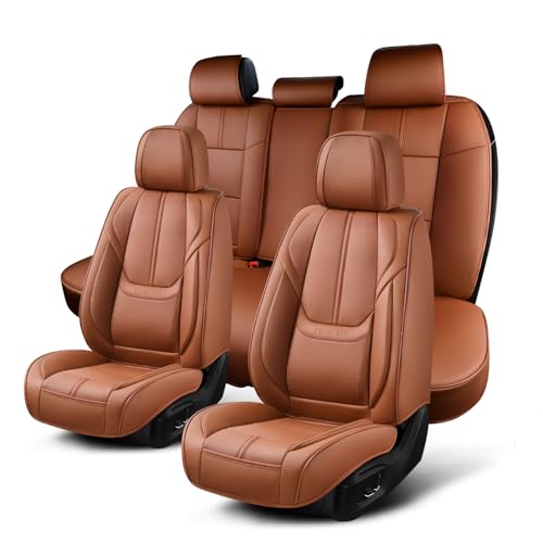 Auto Car Seat Covers Accessories Full Set Leather Cushion Protector Breathable Waterproof Seat Cover for Cars Universal Fit (Brown, FullSet Without Headrest)