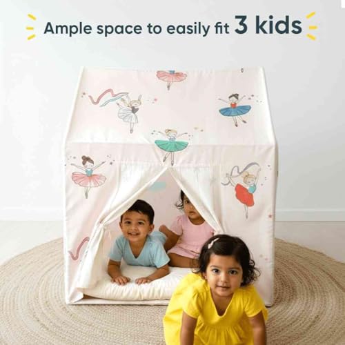 Image of Curious Cub Kids Tent House|Baby Tent House for Kids 2-5 Years|Princess Print Play House for Children with Curtain & Easy Setup|Ideal for Screen Free Play Time,Pretend Play,Reading|Gift for Children