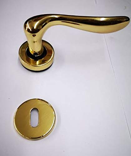 MANIGLIA PER PORTA INES 1055 IN MARITECH ORO LUCIDO, FORO PATENT, COMPLETA PER UNA PORTA DENTRO+FUORI, ROSETTA mm45