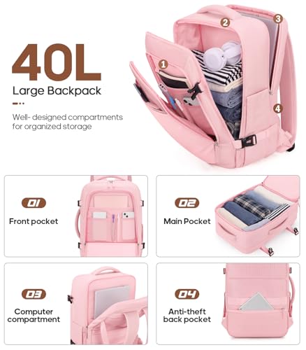 Image of UKEIN Luggage Sets 3 Piece, PC Hardside Checked Luggage 28 Inch With Spinner Wheels with TSA Lock, Large Suitcase Set With Travel Backpack for Men (Pink, 3 piece set (28inch))