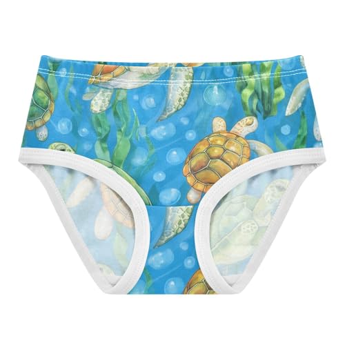 Watercolor Sea Turtles Blue Toddler Underwear Floral 2t Cotton Panties for Girl Print Undies Kids Briefs