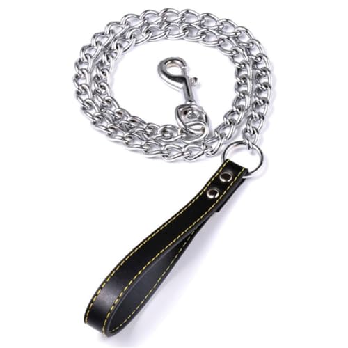 Guinzaglio in Metallo Con Manico in Pelle per Cani, 3mm×180cm Catena a Prova di Masticazione per Taglia Grande, Media e Piccola