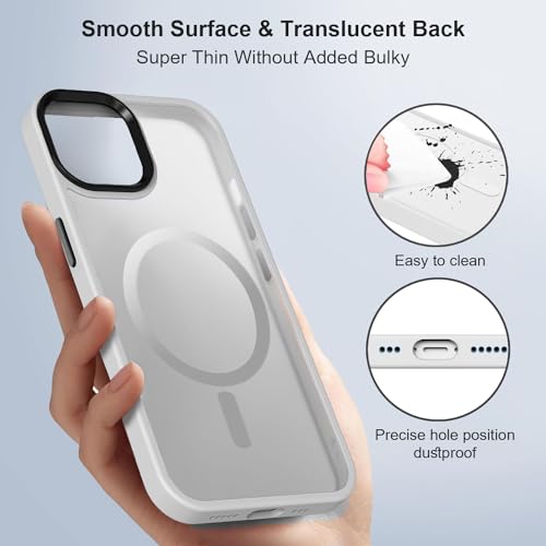 Image of BossKiss Compatible with iPhone 13 Case, [Compatible with Magsafe] [Screen+Camera Protector] Magnetic Translucent Matte Women Men Girl Protective Cover for iPhone 13 6.1 inch, Frosted White