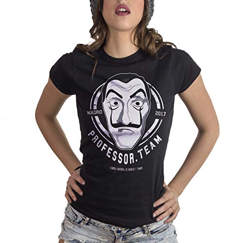 T-Shirt Donna La Casa di Carta Maschera Dalì Team Professore - Donna-M-Nera