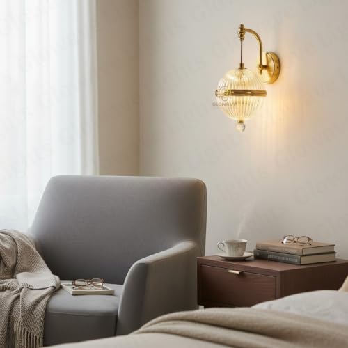 Image of Glowave Modern Ribbed Acrylic Globe with Crystal Accent Wall Light for Bedroom, Living Room, Hallway & Hotel - Tricolour (White, Warm White, Natural White) (K33 /1W)