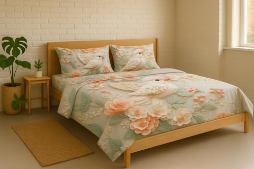 Image of King Size 7D Digital Print Bedsheet - 350 TC Cotton, Kids Friendly Design, Soft & Breathable 180 GSM Fabric, Machine Washable, Gift-Ready Packaging. (108x108 Inches). (Bird)