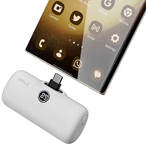 iWALK Small Portable Charger, 4,800mAh 18W PD Fast Charging Power Bank with Built-in USB-C Connector, External Mini Battery Pack for Samsung Galaxy S25/S24/S23, Android, iPhone 15/16/Pro/Max, White