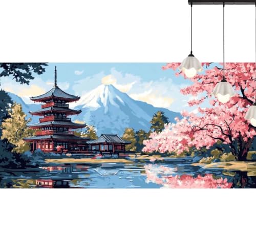 Peinture diamant artisanat DIY avec strass scintillants grand format 60x30cm paysage japonais