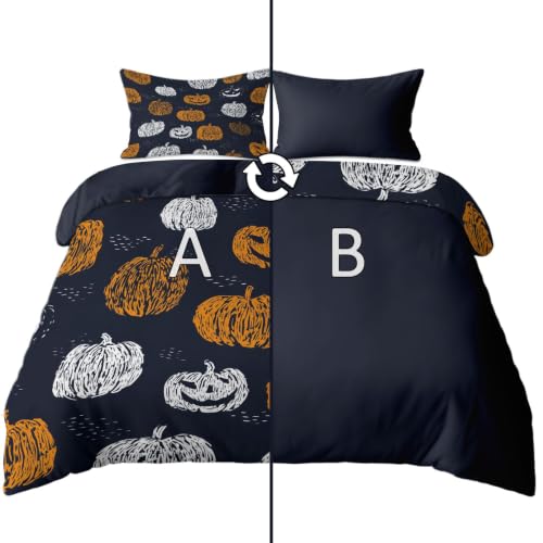 Housse de couette lanterne citrouille 200x200 microfibre anti-glisse