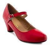 vintage pumps shoes  Andres Machado - Mary Jane Damenschuhe für Mädchen mit 5,0 cm Absatz – AM538 – Hohe Schuhe Damen/Pumps Blockabsatz – aus rotem Lederimitat - EU 33