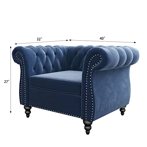 Sillón Chesterfield Plegable Azul miniatura 2