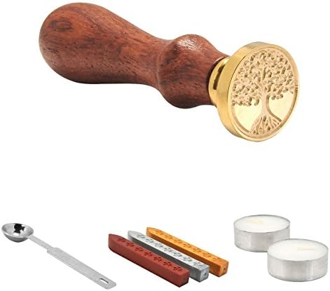 Mogoko Wax Seal Kit, Vintage Tree of Life Wax Seal Stamp Set with Sealing Wax Sticks and Melting Spoon White Candles