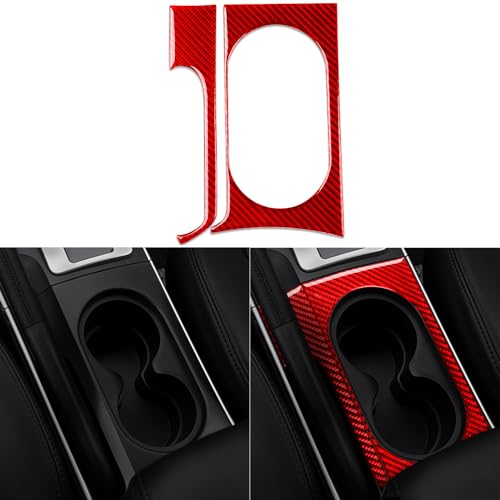 PJFUS Car Center Console Water Cup Holder Panel Handbrake Side Strip Sticker Set Real Red Carbon Fiber Interior Trim Compatible with Mazda 6(GG1/GY) 2003-2008/Mazdaspeed6 Sport/Grand Touring 2006-2008