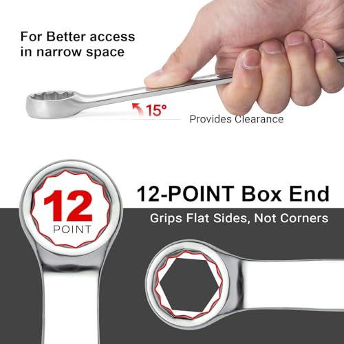 Image of MAXPOWER 1-1 /4 Inch Combination Wrench, Industrial Grade Spanners with 12 Point Box End, Durable Chrome Vanadium Steel with Off Corners Design, 15 Degree Offset - SAE