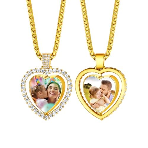 Custom4U Picture Necklace Personalized Photo for Men Women Steel/18K Gold Plated/Black Custom Angel Wings/Heart Pendant Necklace with Picture Memory Circle Chain 18-30 Inch,Hip Hop Jewelry+G