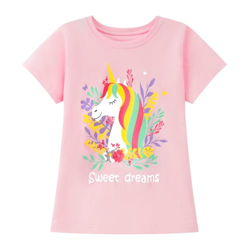Image of HILEELANG Girl Short Sleeve Tee Shirts Cotton Casual Summer Graphic Tops T-Shirts Multipack