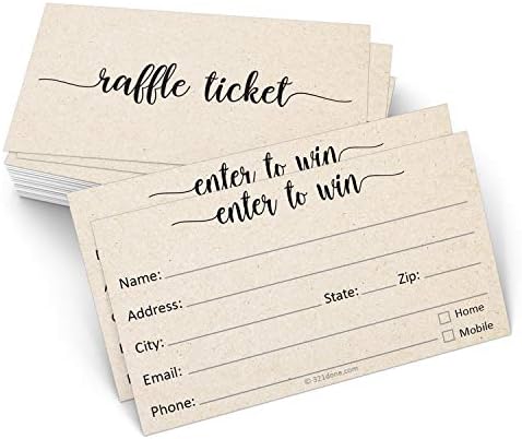 321Done Raffle Tickets (Set of 50) 3.5" x 2" Entry Form Cards - Name Address Phone Email - Enter to Win for Contests, Drawings, Raffles, Lotteries Prize Game, Kraft Tan