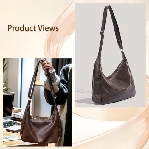 Cyashipin Leather Shoulder Bag - Brown Tote Bag for Everyday Use & School, Lightweight Leather Purse (Brown) — view 6