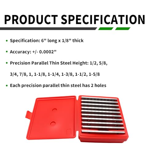 Yunnergo 10 Pairs Precision Parallel Set 1/8" x 6" Accuracy 0.0002" Thin Steel by Yunnergo - Image 4