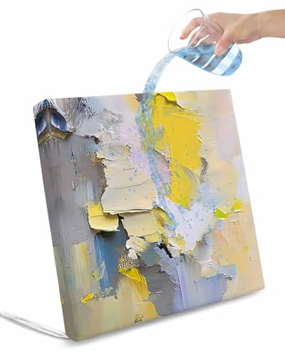 2 Pack Coastal Beach Waterproof Cushion Covers with Ties, Outdoor Patio Chaise Lounge Chair Seat Cushion Slip Covers Replacement(Only Cover) Abstract Yellow Blue Oil Painting Art 20