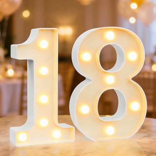 LED Zahlen Lampe Nummer Beleuchtete Ziffern 18,Led Leuchtzahlen,leuchtbuchstaben 18. geburtstag mädchen junge, Beleuchtete Zahlen Lichter,für Happy Birthday Deko,Party deko,Hochzeitsdeko