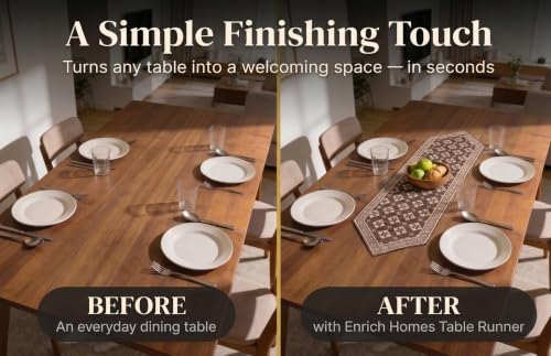 Image of Dining Table Runner for 4 Seater | Premium Viscose Rayon & Cotton Fabric | Washable Heat Resistant Decorative Table Cover for Dining Table | Modern Home Decor | 36 x 14 Inch | Brown