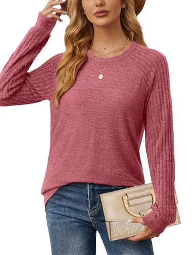Image of Saloogoe Tunic Sweatshirts for Women Crewneck Lightweight Sweaters Raglan Long Sleeve Shirts Fall Fashion Tops 2026