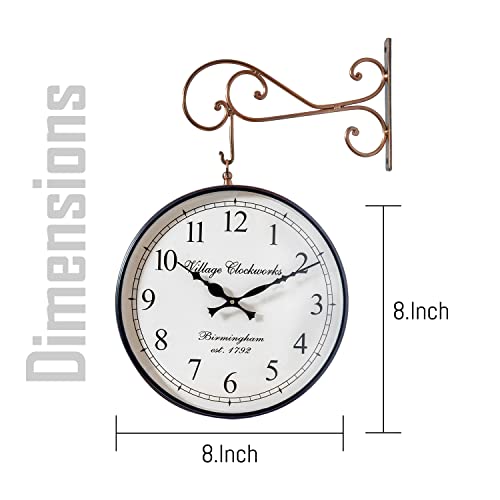 Image of Metal Vintage Double Sided Analog Wall Clock | Railway Station Double Sided Antique Decorative Clock with Brass Finishing Wall Clock for Home, Office, Classroom- Copper (8 inch)
