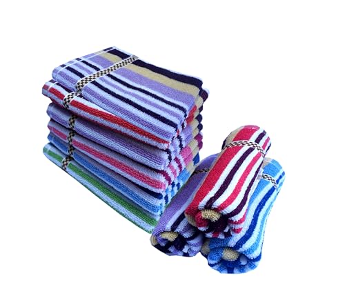 Image of Space Fly 500 GSM Cotton Hand Towels 11x17 Inch - Pack of 9 Soft & Absorbent Striped Face Towels - Quick Dry, Lightweight, Skin-Friendly - for Kitchen, Gym, Bath, Travel