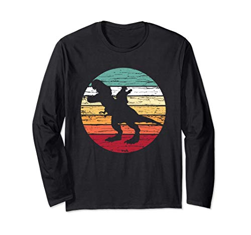 Retro Santa Riding Dinosaur T Rex Shirt, Christmas Boys Gift Manga Larga