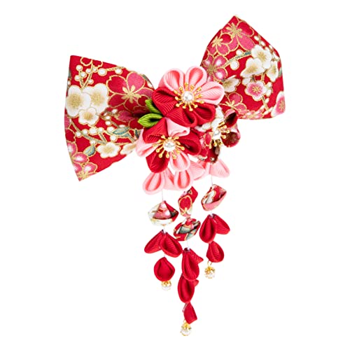 PLAFOPE 和風の花モチーフ卒業式ヘアクリップ と製タッセル付き髪飾り 着物や浴衣になエレガントな髪留め