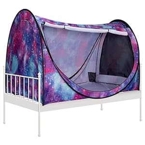 VIVOHOME Pop-Up Bed Tent Twin Size, Privacy Bed Canopy with 4 Doors and Mosquito Mesh, Breathable Sleeping Tent with Light Starry Sky Pattern for Kids and Adults