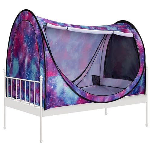 VIVOHOME Pop-Up Bed Tent Twin Size, Privacy Bed Canopy with 4 Doors and Mosquito Mesh, Breathable Sleeping Tent with Light Starry Sky Pattern for Kids and Adults