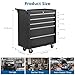 5-Drawer Rolling Tool Chest Cabinet, Tool Storage Organizer Cart with Wheels, Locking System and Drawer Liners, Portable Toolbox for Garage, Workshop, Mechanics, Home, Black