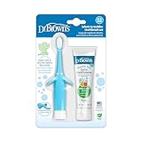 Dr. Brown's Infant-to-Toddler Training Toothbrush Set, Blue Elephant with Fluoride-Free Apple Pear Baby Toothpaste, 0-3 years