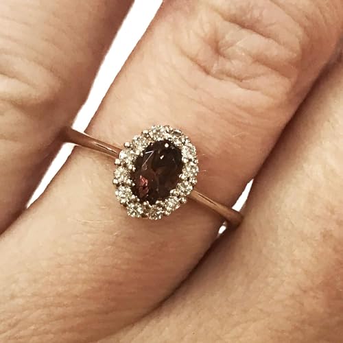 Solid 14k Rose Gold 0.7 ctw Natural Pink Orange Tourmaline & Diamond Oval Halo Engagement Ring for Women 9 MM - Handmade in USA - October Birthstone (yellow-gold, 3.25)