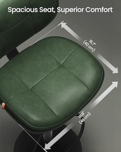 Image of VASAGLE Bar Stools Set of 2, Height Adjustable Kitchen Barstools, Swivel Bar Chairs with Back and Footrest, Quilt PU Leather Surface, Dining Room, Counter, Steel, Forest Green ULJB150C101S