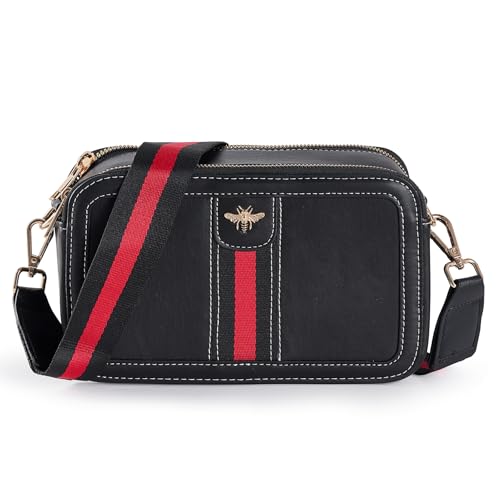 Fancy Forest Trendy Designer Bee Crossbody Bag for Women - PU Leather Camera Shoulder Handbag with Wide Strap