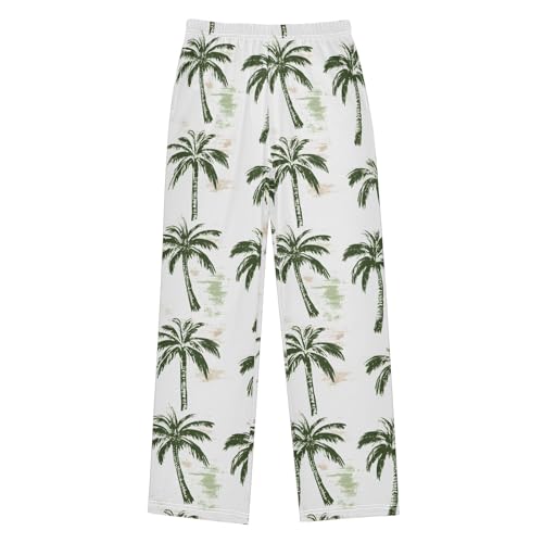 Pajama Pants Lounge Sleep PJ Bottoms Sleepwear Elastic Waist Drawstring S Green Palm Trees
