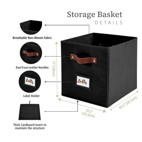 Image of DECOMOMO Storage Bins | Cube Storage Bin with Label Holders, Fabric Storage Cubes for Organizing Shelves Closet Toy Clothes (11 inch / 6pcs, Black)