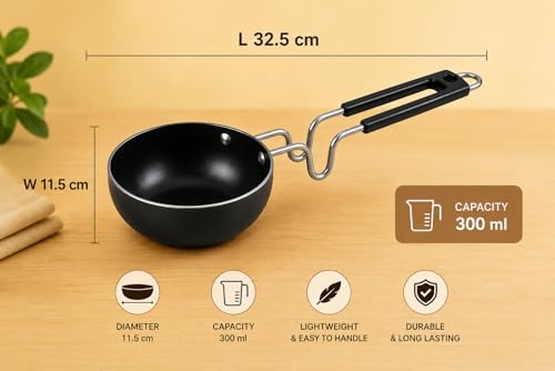 Image of 300 ml Cast Iron Tadka Pan with Long Handle | Vaghar | Chouk Pan | Mini Sauce Pan for Tempering, Seasoning & Heating Oil | Gas Stove Compatible | Easy-Clean Black Cookware