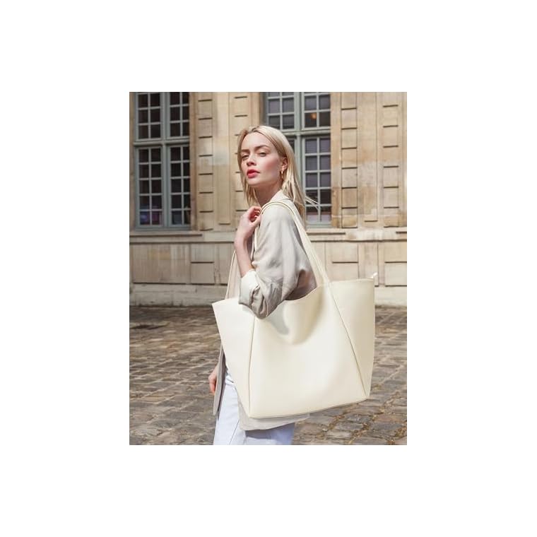 KALIDI Large Tote Bag Vegan Leather Casual Zipper Work Bag Weekender Hobo for Women 23L Oversize Shoulder Travel Purse - Image 4