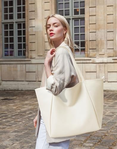 Image of KALIDI Large Tote Bag Vegan Leather Casual Zipper Work Bag Weekender Hobo for Women 16L Oversize Shoulder Travel Purse