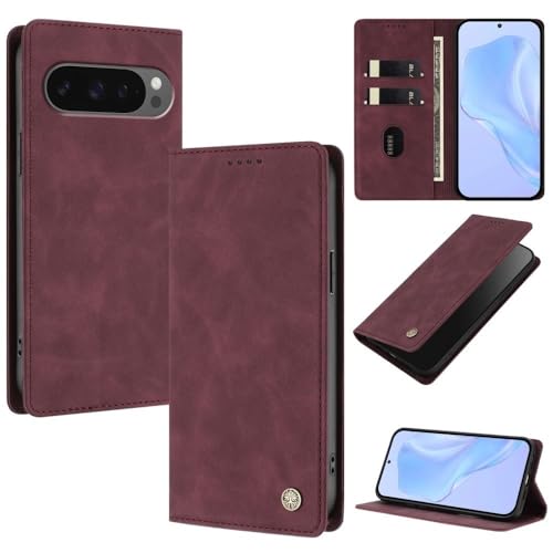 Étui en cuir Pixel 9A rouge vin : protection clapet rétro chic et raffinée