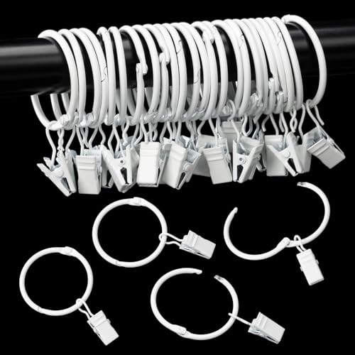 Openable Curtain Rings with Clips,3inch Inner Diameter,Heavy Duty Rustproof Metal Decorative Vintage Drapery Rings Curtain Clips Rod Hangers Door Curtain and Shower Curtain Rings White Zocang