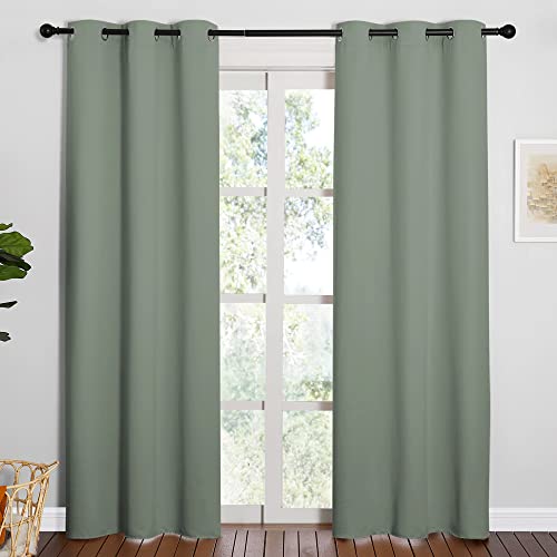 Image of NICETOWN 84 inches Blackout Curtains for Office and Theater, Thermal Insulated Solid Grommet Drapes for Living Room (Sage Green, 1 Pair, 42 inches Wide)