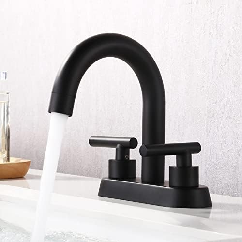 KES Matte Black Bathroom Faucet Modern 4 Inches Centerset Vanity Sink Faucet Brass, Sink Drain Not Included, L4117LF-BK